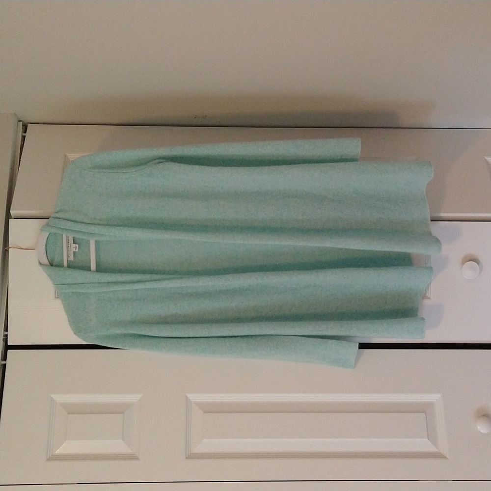 White + Warren M Cashmere Trapeze Cardigan, pale aqua/mint color